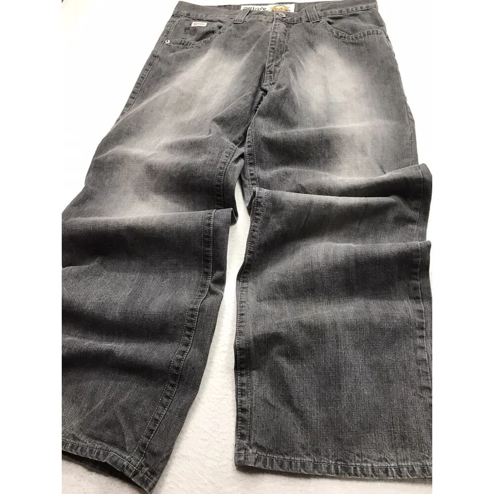 Vintage AVIREX Eagle Baggy Wide Leg Jeans Men 38x34 Gray Faded Y2K Hip Hop Skate